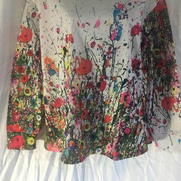 *HOST PICK* Misslook Pullover Top Womens Large Long Sleeve Blouse White Flower - Picture 3 of 16